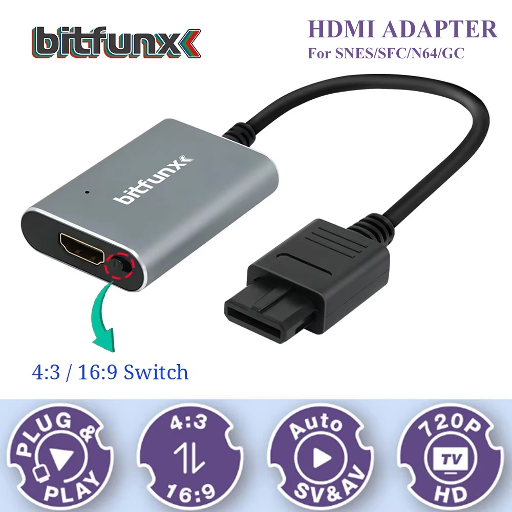 Retro Gaming Unit - Adaptador Bitfunx 720P Svideo/AV a HDMI,