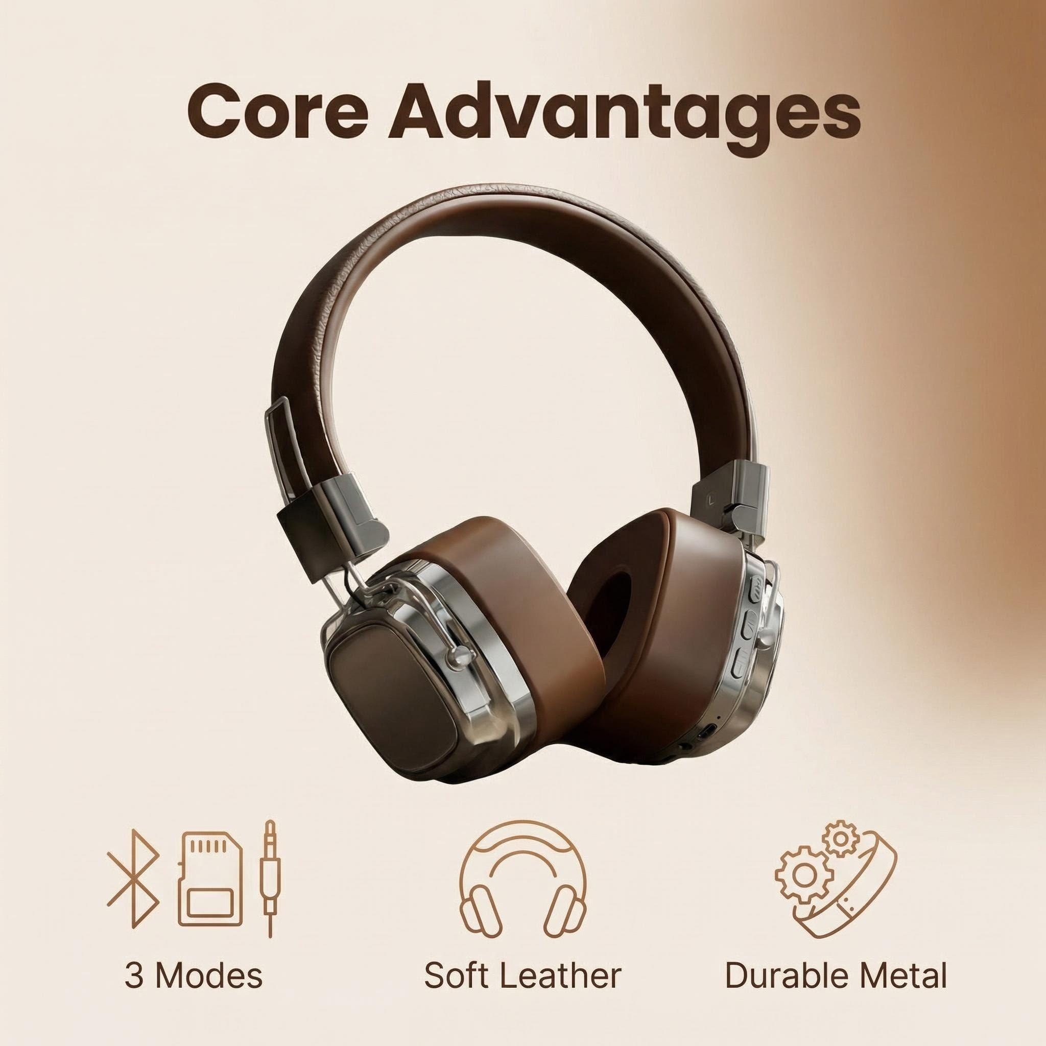 Retro Gaming Cable - Auriculares Retro de Cuero con Cable,