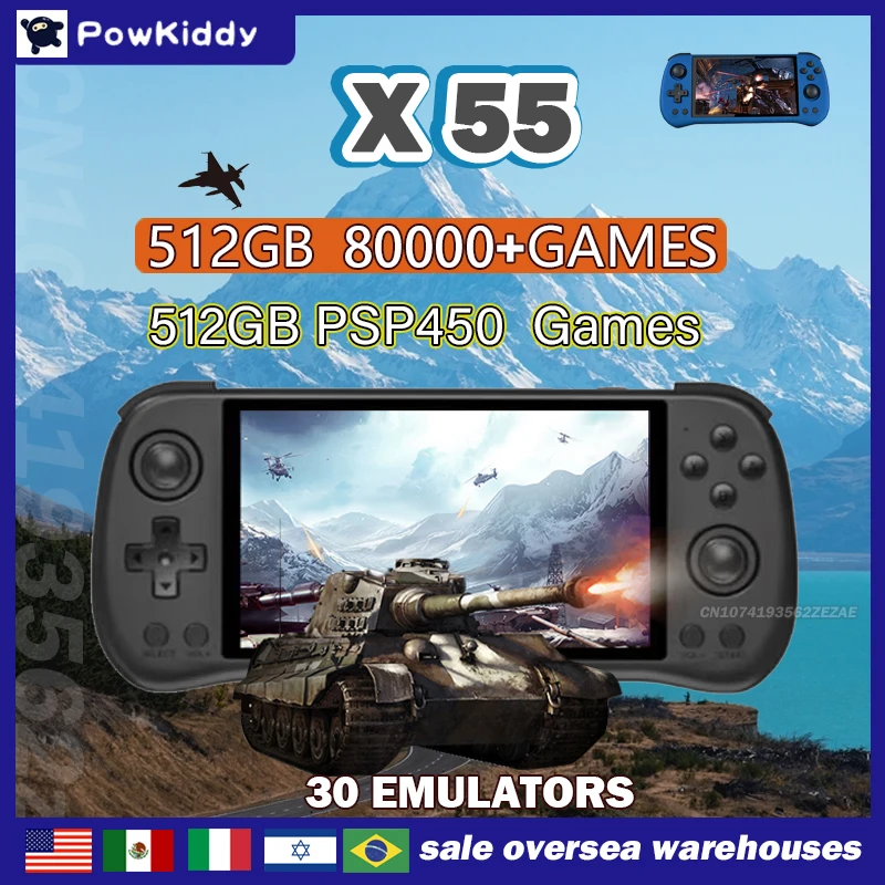 80000 juegos 512G POWKIDDY X55 - Retro Gaming Device reseña y precio